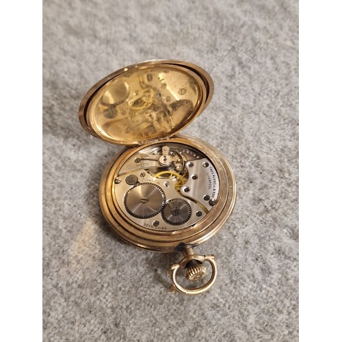 56 - Working Tho's Russell & Sons pocket watch (no glass) in yellow metal Illinois 10 year wear case