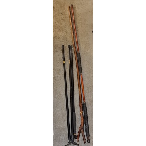 12 - 2 x rifle rests and hand made walking staff