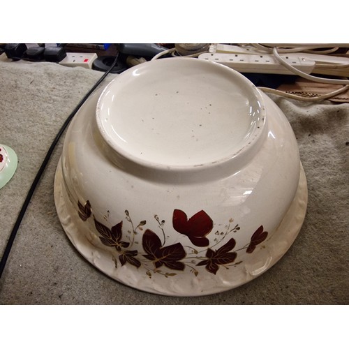 159 - 19th century wash stand set of bowl, jug, vase (hairline crack) and straining dish with lid