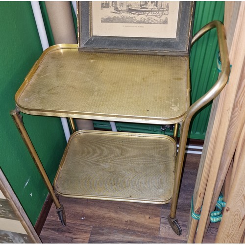 344 - Gold 2 tier mid-century hostess trolley