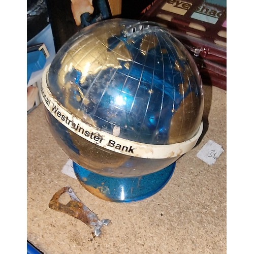 49 - Nat West globe money bank with rusty but working key