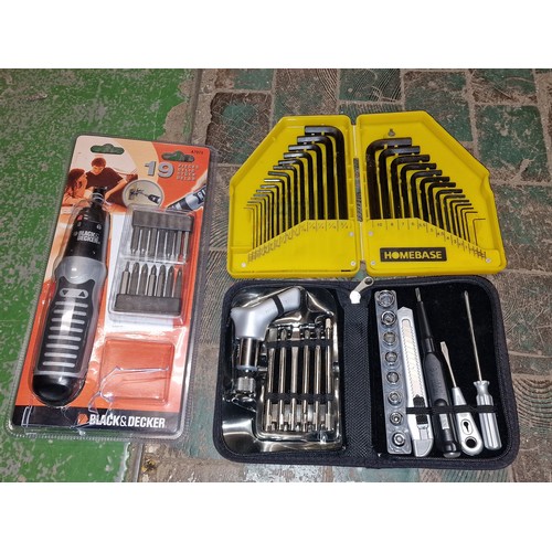 51 - Black and Decker battery powered screwdriver set, Homebase Alan key set in case and other small tool... 