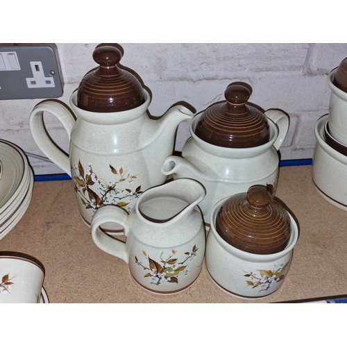 44 - Royal Doulton Lambeth ware 'Wild Cherry' tea pot, hot water/coffee pot, milk jug and lidded sugar bo... 