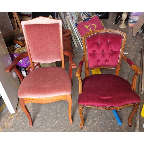 286 - 19th century French style armchair with studded edging & Mahogany high back carver/armchair