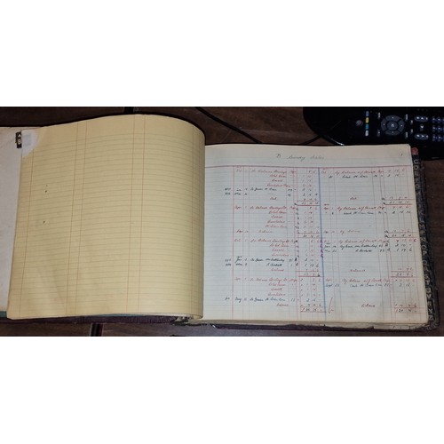 130 - 2 x mid-century hardback accounting ledgers with written detail inside