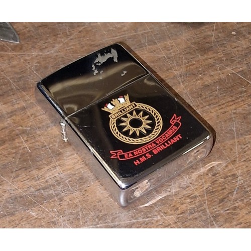 4 - Chrome zippo lighter with HMS Brilliant coat of arms