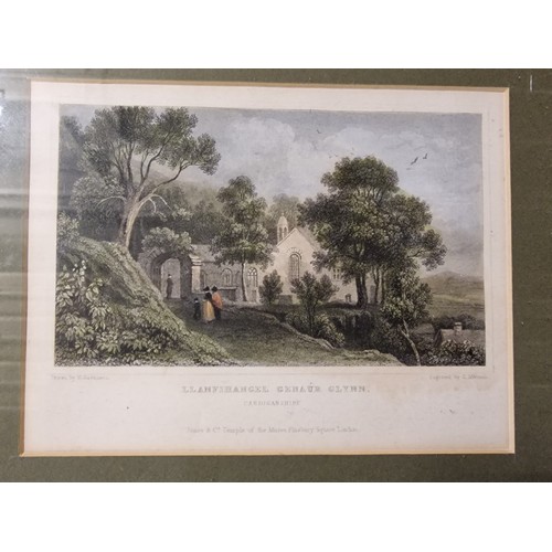 150 - Pair of 30 x 25 cm gilt framed and mounted Welsh land mark colour engravings