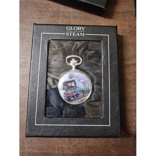 7 - Atlas glory of steam collection pocket watch with The Bournemouth Belle picture front, mint in box