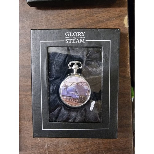 13 - Atlas glory of steam collection pocket watch with 4468 Mallard picture front, mint in box