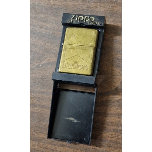 5 - Brass Zippo Marlboro cigarettes petrol lighter in case