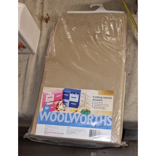 146 - Unopened retro 50 x 25 x 50 cm Woolworths folding canvas drawer set