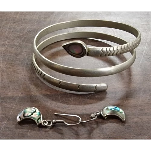 50 - Mexican stamped white metal snake bracelet and earrings