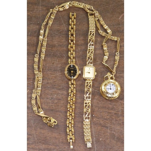 53 - Woodford quartz gold tone necklace watch & Accurist/Sekonda ladies gold tone watches with bracelet s... 