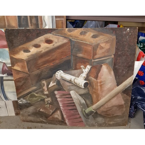 106 - 66.5 x 65.5 cm still life painting on board, no visible signature