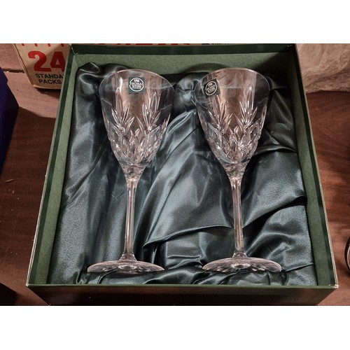 233 - Boxed pair of Thomas Webb crystal large wine glasses