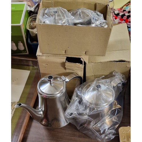 225 - Boxed and unused retro 18/8 stainless steel 4 piece tea set