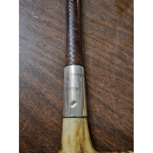 254 - Bone handle riding crop with Howell & Co London silver collar - engraved Patricia M. Barton