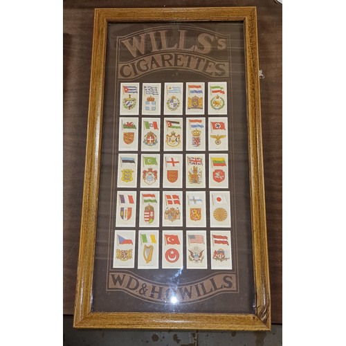 36 - 32.5 x 61.5 cm wooden framed Wills cigarette cards - World flags