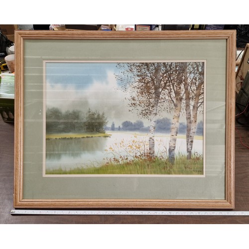 17 - 78.5 x 63.5 cm framed and mounted water colour river scape painting signed bottom right