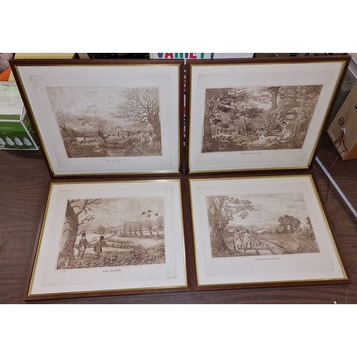 242 - Set of 4 x wooden framed sepia lithographs after original Halken game shooting engravings