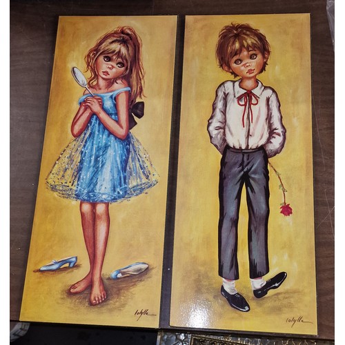 179 - 20 x 49.5 cm retro F Idylle (Jolylle) boy and girl pictures on board