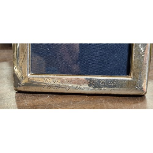 82 - 12 x 16 cm Sheffield hallmarked silver presentation picture frame engraved 'Conway Yacht Club - Shot... 