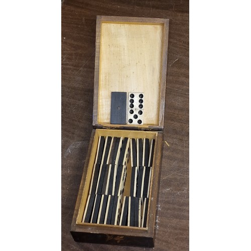 162 - Old full set of bone?/ebony dominoes in box