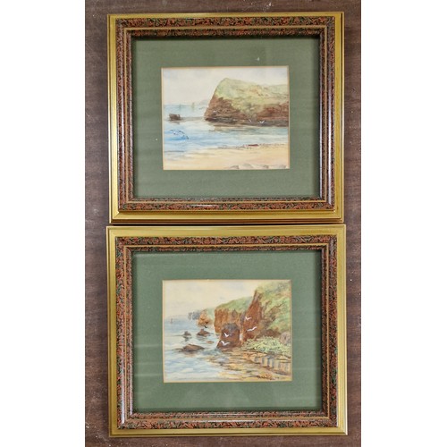 306 - Pair of 26 x 23 cm framed and mounted 1940's water colour coastal scene paintings signed B.WILLS