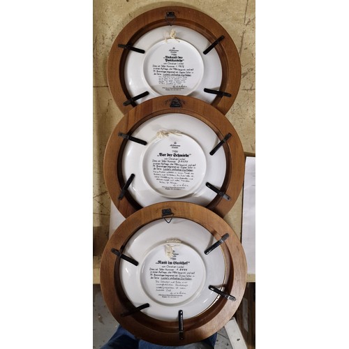 156 - Trio of Bradex collectors plates in wooden wall frames, with COA's