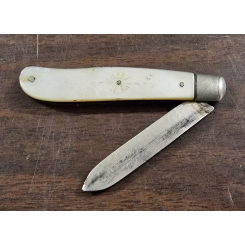 68 - Silver fruit knife with mother of pearl handle