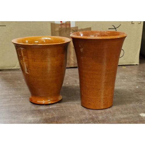 16 - 10.5 and 11.5 cm studio pottery pots, initialled on base SB