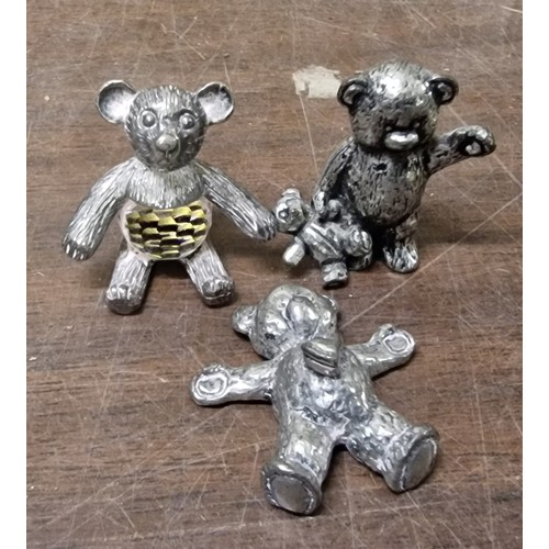 14 - 3 x miniature pewter teddy bears