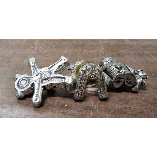 14 - 3 x miniature pewter teddy bears