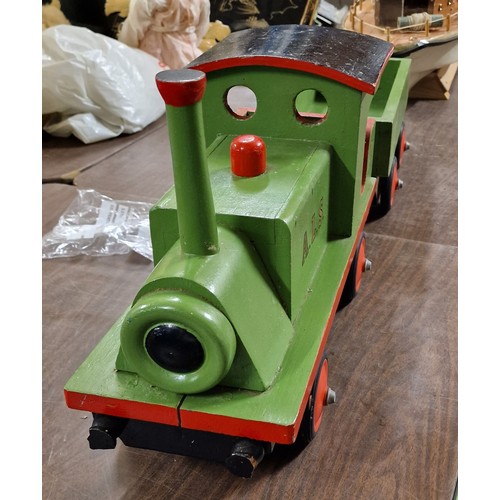 44 - Approx 3 ft (total) wooden steam train and fender