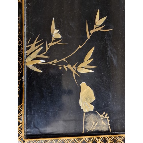 5 - 40 x 90 cm Japanese lacquered wall panel decoration with shell and mother of pearl raised detail