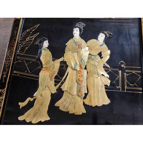 5 - 40 x 90 cm Japanese lacquered wall panel decoration with shell and mother of pearl raised detail