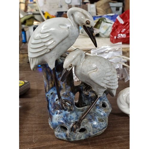 70 - Vintage 27 cm tall twin crane/heron spill vase - end of one beak missing