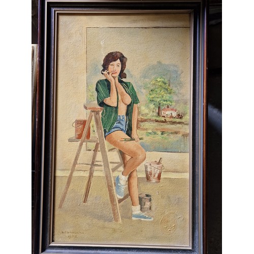 298 - 37 X 57 & 34.5 x 54.5 cm framed female study paintings on board by AE HAWORTH dated 1972