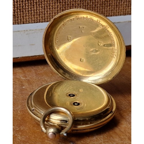 85 - 18 ct gold cased pocket watch, Harrison Liverpool no' 29469, in very clean condition but no key. 185... 