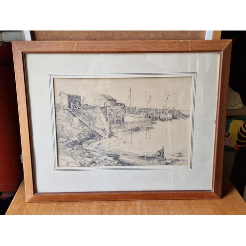 143 - 59 x 47 cm framed and mounted 1960's study of Foryd Harbour, Rhyl by local artist ROBERT EVANS HUGHE... 