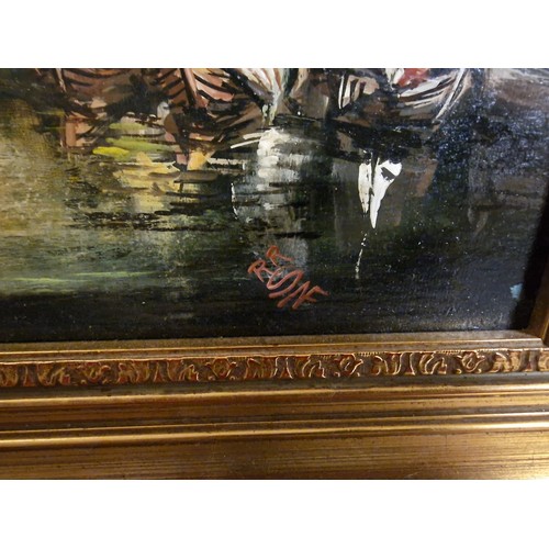 112 - 74 x 64 cm gilt framed Venetian scene oil painting on canvas, initialled bottom right