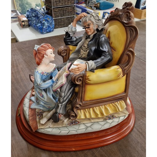 16 - 45 x 36 x 35 cm very large Capodimonte 'Story teller' figure on plinth by Cortese