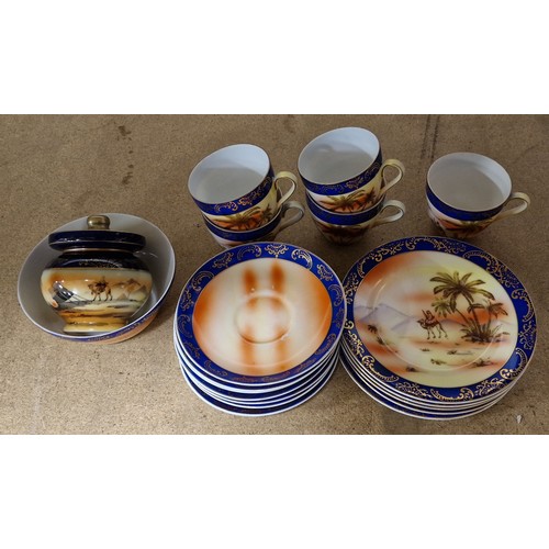 119 - Vintage Victoria Czechoslovakia Bedouin pattern tea set consisting of 5 x trios, 2 x extra saucers, ... 