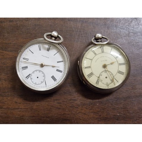 83 - 2 x silver cased pocket watches, both with second hands missing and both with no keys