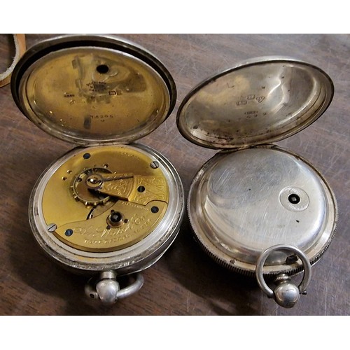 83 - 2 x silver cased pocket watches, both with second hands missing and both with no keys