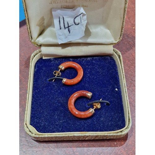 68 - pair of 14 ct gold and coral earrings