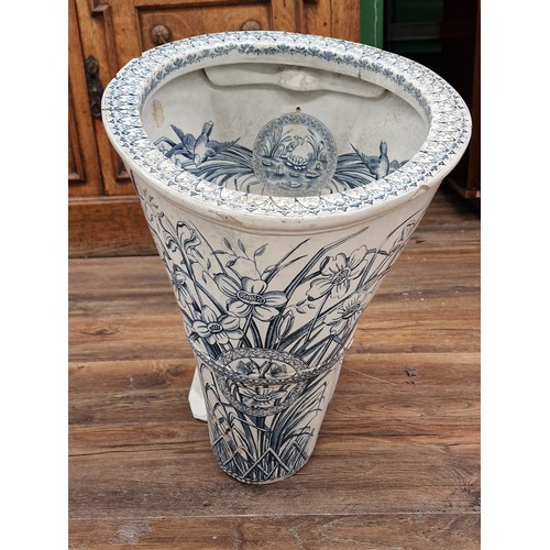 23 - Victorian 'TRENT' toilet basin with blue and white bird and flowers picture decoration - damage as s... 