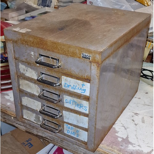 217 - 29 x 40 x 31 cm vintage 5 drawer desk top metal engineering cabinet