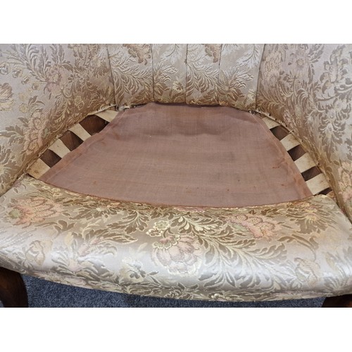 176 - 19th century tub chair - needs supports strengthening - and similar upholstered rocking gout stool