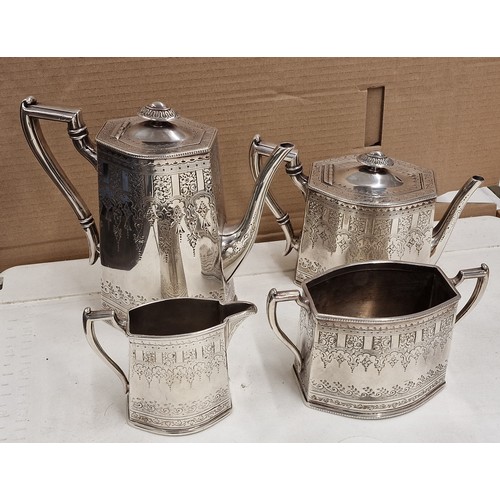 80 - Victorian 4-piece silver plated tea/coffee set with nice engraved detailing